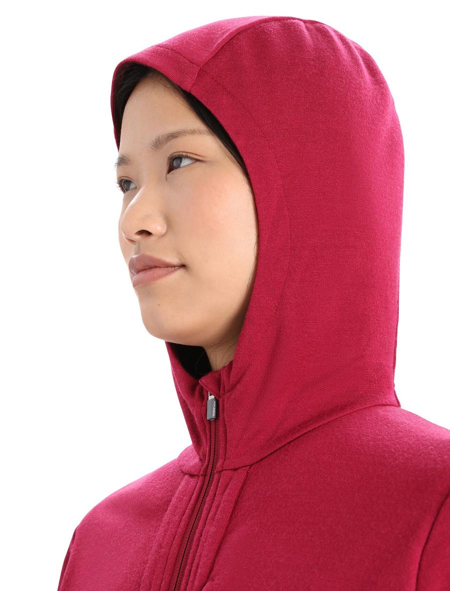 Women's Icebreaker Merino Quantum III Long Sleeve Zip Hoodie Cherry / Espresso | CA 1270ZUTG